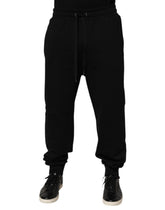 Black Cotton Drawstring Logo Sweatpants Pants